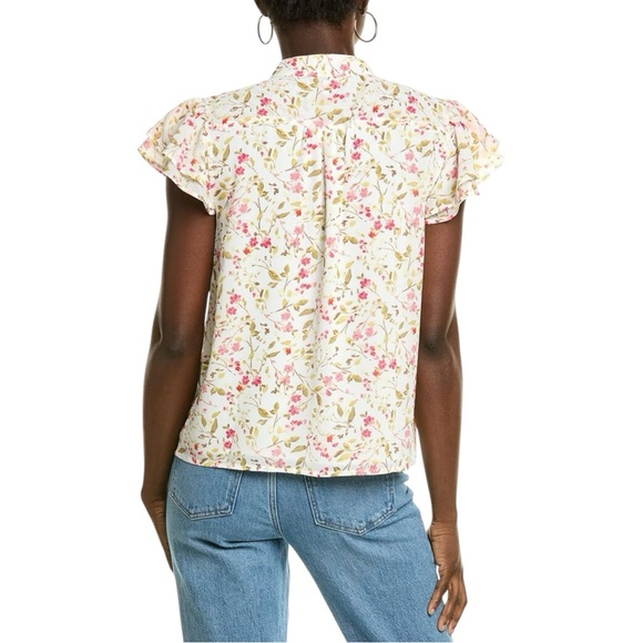 CeCe Sz Small Pink Floral Double Flutter Ruffle Sleeve Button Front Blouse Top - Picture 5 of 12